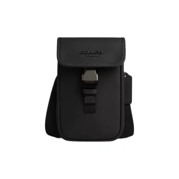 COACH Smooth Calf Leather Cell Phone Pouch Shoulder Bag Crossbody Bag Men's Black