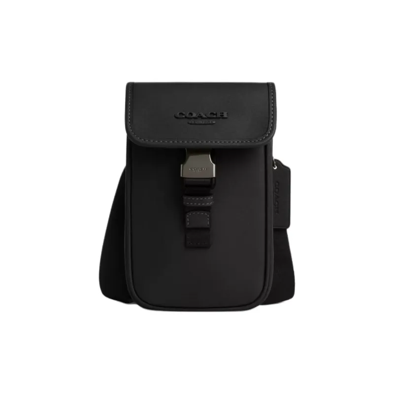 COACH Smooth Calf Leather Cell Phone Pouch Shoulder Bag Crossbody Bag Men's Black-0