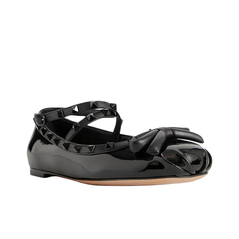 Valentino Garavani Rockstud Bow Detailed Ballerina Shoes Women's-2