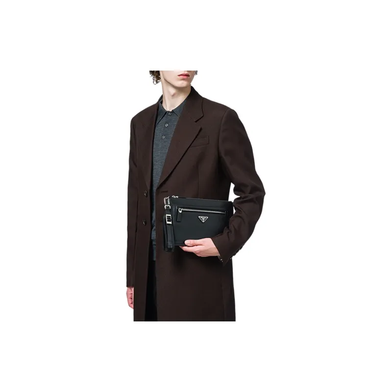 PRADA Saffiano Leather Toiletry Bags Storage Bags Clutch Medium Size Men's Black-3