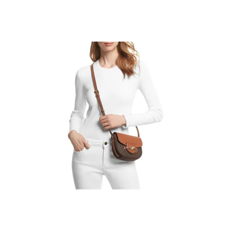 MICHAEL KORS PVC Saddle Bag Shoulder Bag Crossbody Bag Small Size Women's Brown & Coffee-3