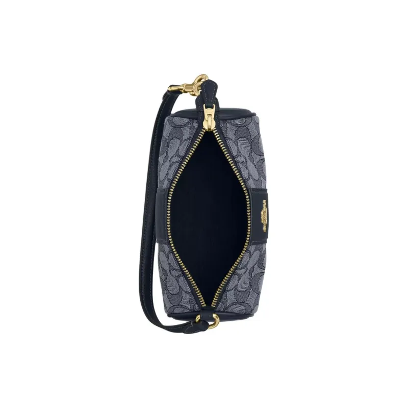 COACH Nolita Jacquard With Smooth Leather Handbag Shoulder Bag Women's Midnight Marine Blue-2