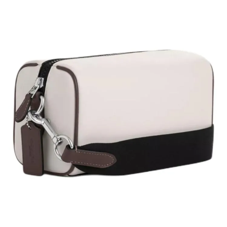 COACH Calfskin With Coated Canvas Shoulder Bag, Crossbody Bag Trumpets Men's Chalk & Tan & Maple-1