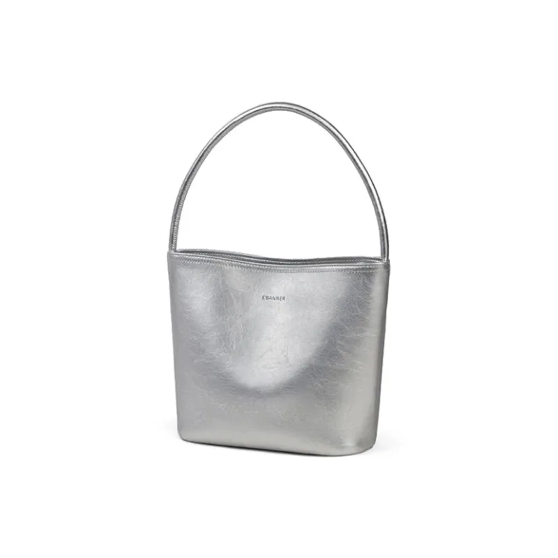 C°BANNER Split Cow Leather With Synthetic Leather Handbag Regular Women's Silver-3