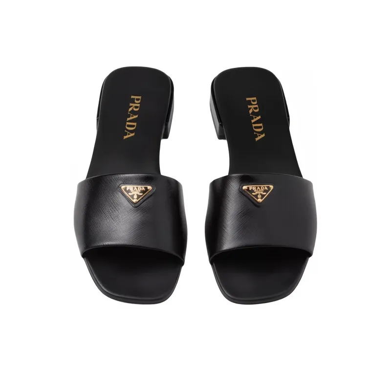 PRADA Triangle-logo Leather Slides-3