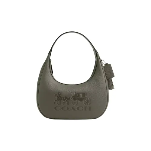 COACH Refined Pebbled Leather Handbag Shoulder Bag Women's Army Green