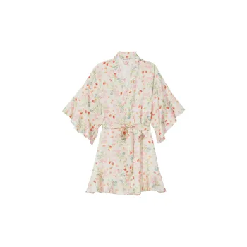 Victoria's Secret SEXY KI Pajama Robe Women's Beige Strawberry Print