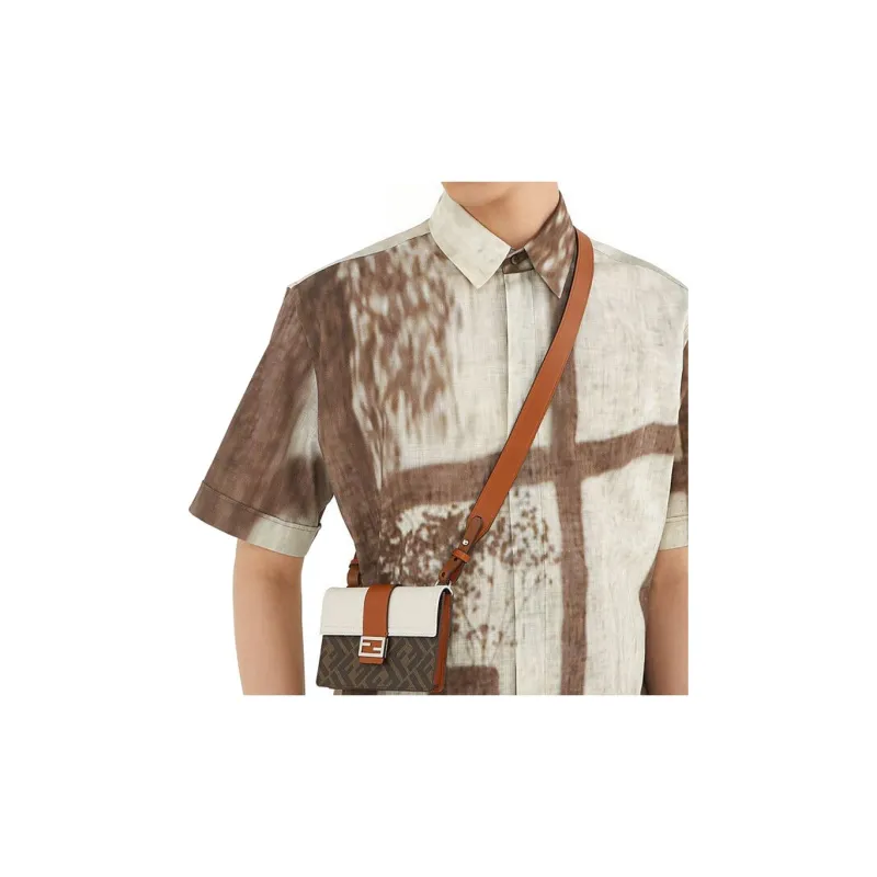 FENDI Baguette Canvas With Leather Baguette Bag Clutch Shoulder Bag, Crossbody Bag Regular Men's Brown/White-7
