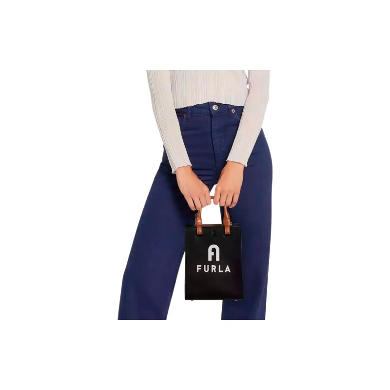 Furla Crumbs Leather Tote Bag Shopping Bag Handbag Shoulder Bag Crossbody Bag Mini Women's Black-4