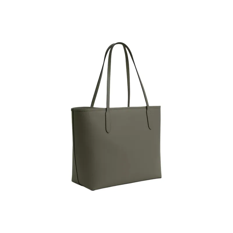 COACH City Pebbled Leather Tote Bag, Shopping Bag, Handbag Large Size Women's Gunmetal & Army Green-1
