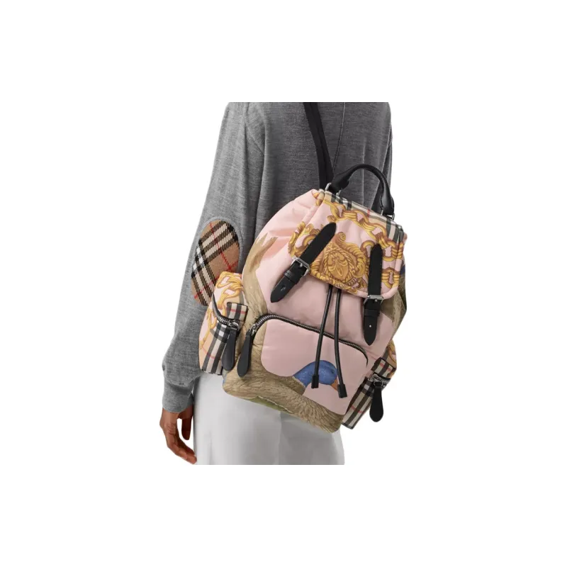 Burberry Calfskin Polyamide Backpack Medium Size Unisex Pink Print-4
