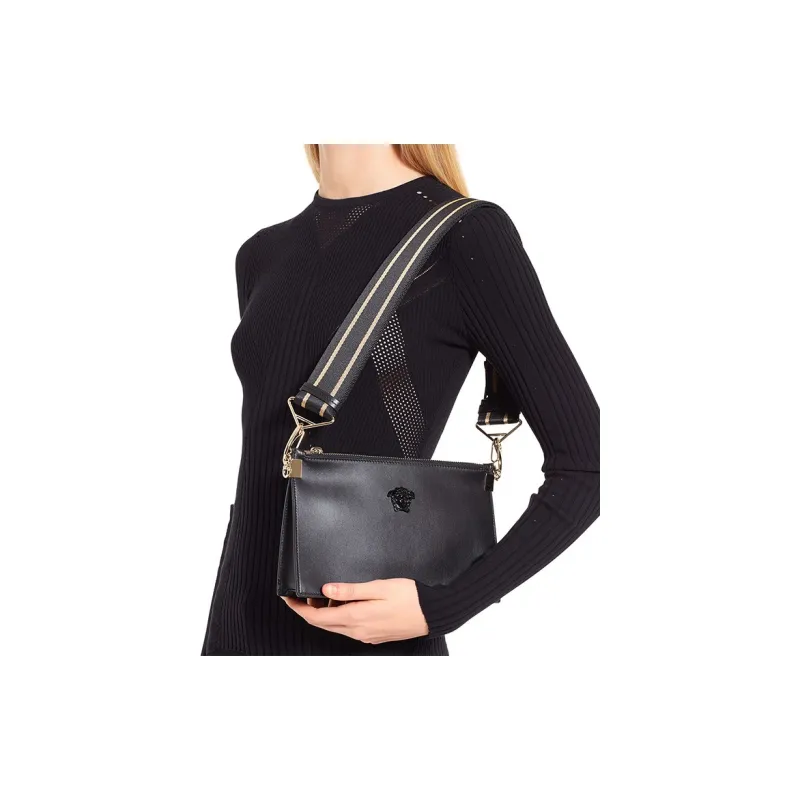 VERSACE Cow Leather Handbags Clutches Regular Men's Black-4