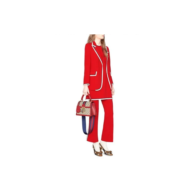 GUCCI Queen Margaret Canvas With Leather Canvas Bag Shoulder Bag Crossbody Bag Handbag Women's Ebony/Red-6