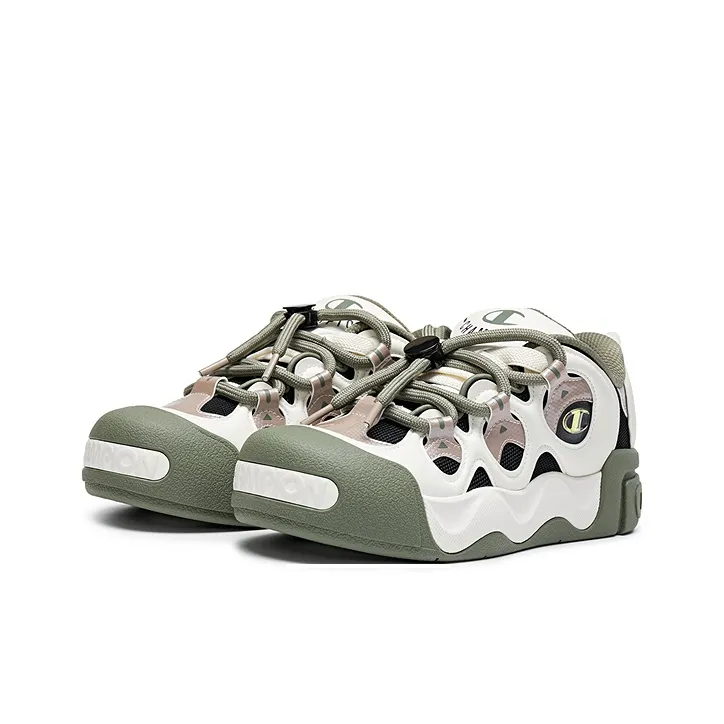 Champion Puffed Donut Low Top Skateboard Shoes Men's Milk White/Velvet Brown-2