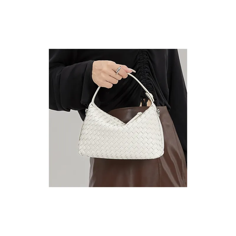 ST&SAT Cow Leather Shoulder Bag Crossbody Bag Handbag Woven Bag Large Size Women's Ecru-8