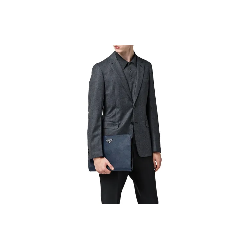 PRADA Saffiano Cow Leather Clutch Men's Sea Blue-3