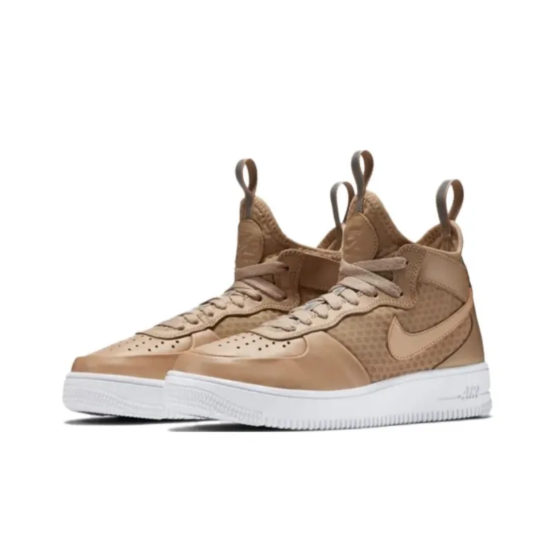 Nike Air Force 1 Anti-Slip Wear-Resistant Mid-Top Casual Running Shoes Women's Light Brown-2