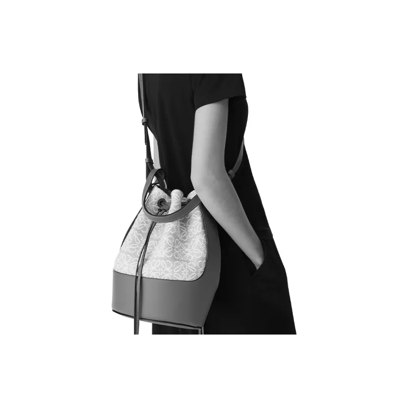 LOEWE Balloon Calfskin With Canvas Bucket Bag, Portable Crossbody Bag, Shoulder Bag Women's Marine Blue & Black-4