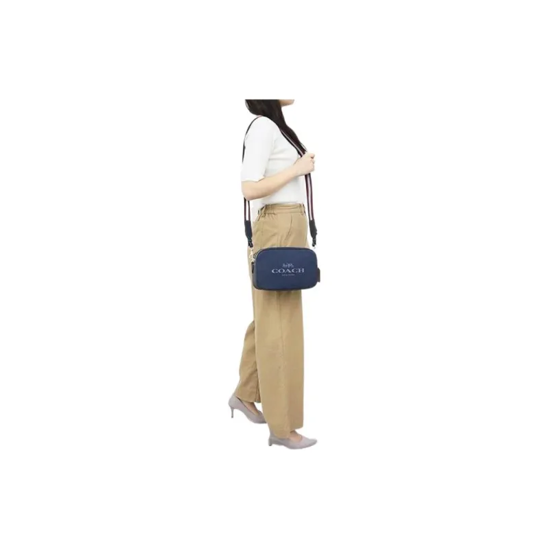 COACH Jes Fabric With Cow Leather Shoulder Bag, Crossbody Bag Medium Size Women's Denim Blue-5