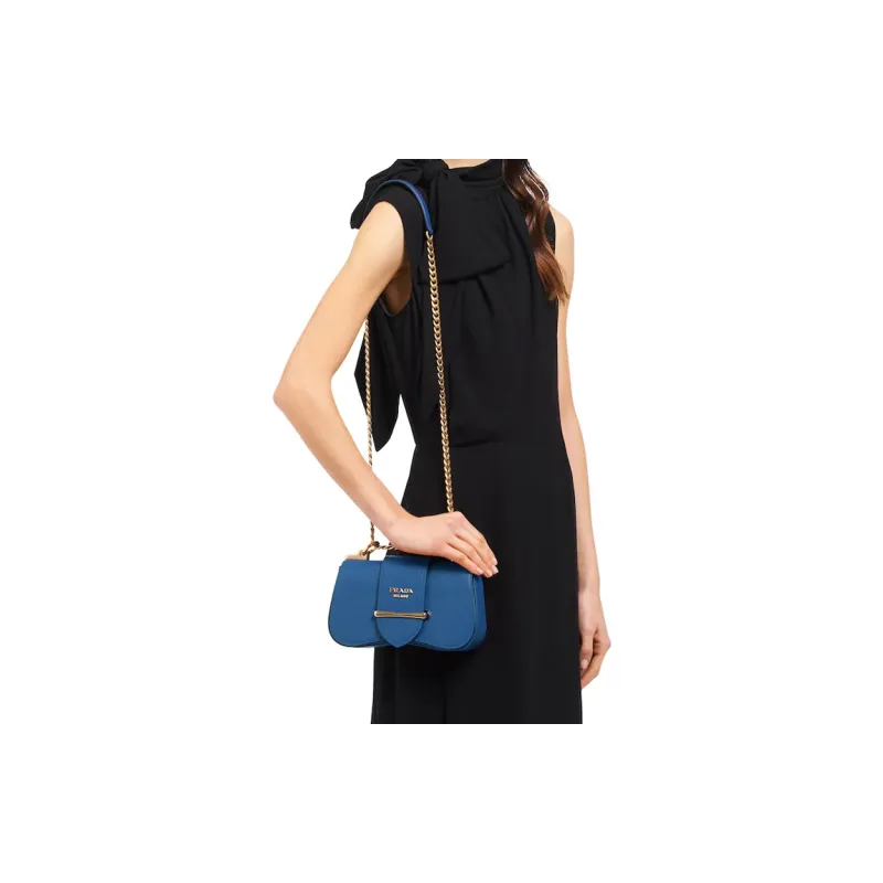 PRADA Sidonie Calfskin Shoulder Bag Crossbody Bag Women's Dark Purple Blue-3