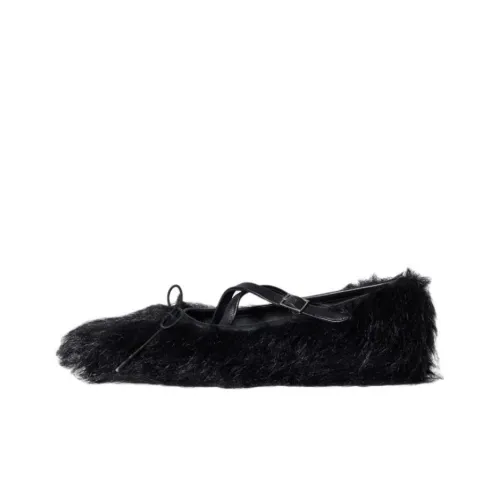 SIMONE ROCHA Faux Fur Criss Cross Ballerina Casual Single Shoes Women's Black