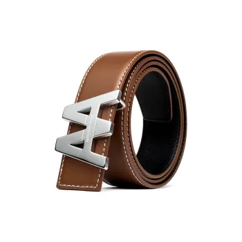 Anthony Miles Stainless Steel Plate Buckle Smooth Finish Top Grain Cow Leather Leather Belts Men's Yellow Brown 3.7cm