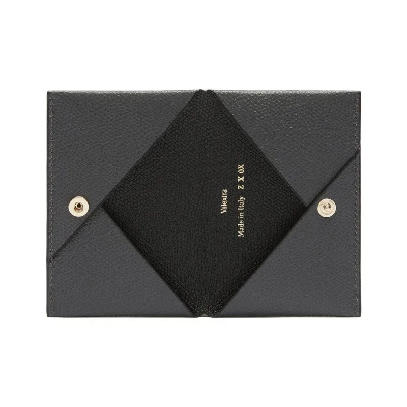 Valextra Millepunte Calfskin Card Holder Men's Smoke Gray & Black-3