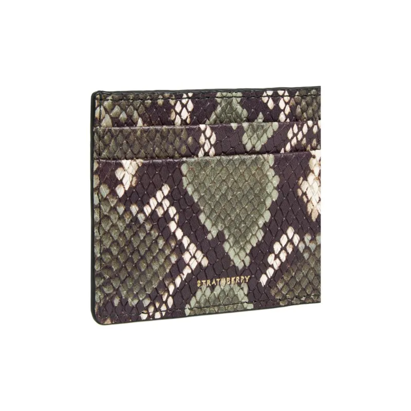 Strathberry Snakeskin Print Leather Card Holder Women's Green & Brown-2