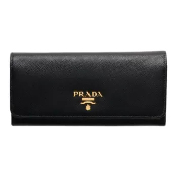 PRADA Saffiano Leather Wallet Large Size Women's Black/Dark Pink
