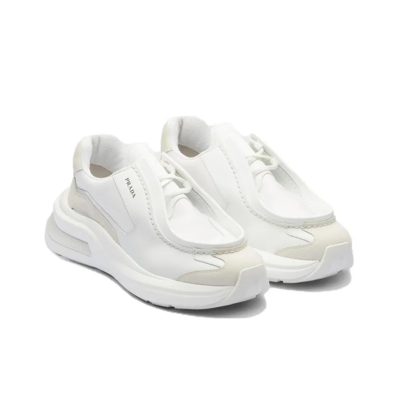 PRADA Brushed Leather Sneakers Bike Fabric Suede White-2