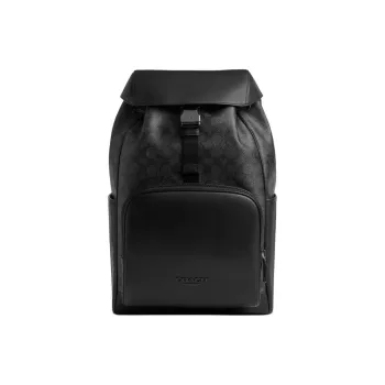 COACH Coated Canvas With Smooth Calfskin Backpack Medium Size Men's Charcoal Gray