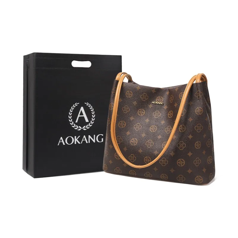 AOKANG PVC Tote Bag, Shoulder Bag, Commuter Bag, Shopping Bag Women's Coffee/Ecru-0