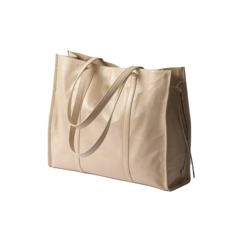 PRADA Leather Tote Bag Shopping Bag Handbag Large Size Women's Lime Gray-1
