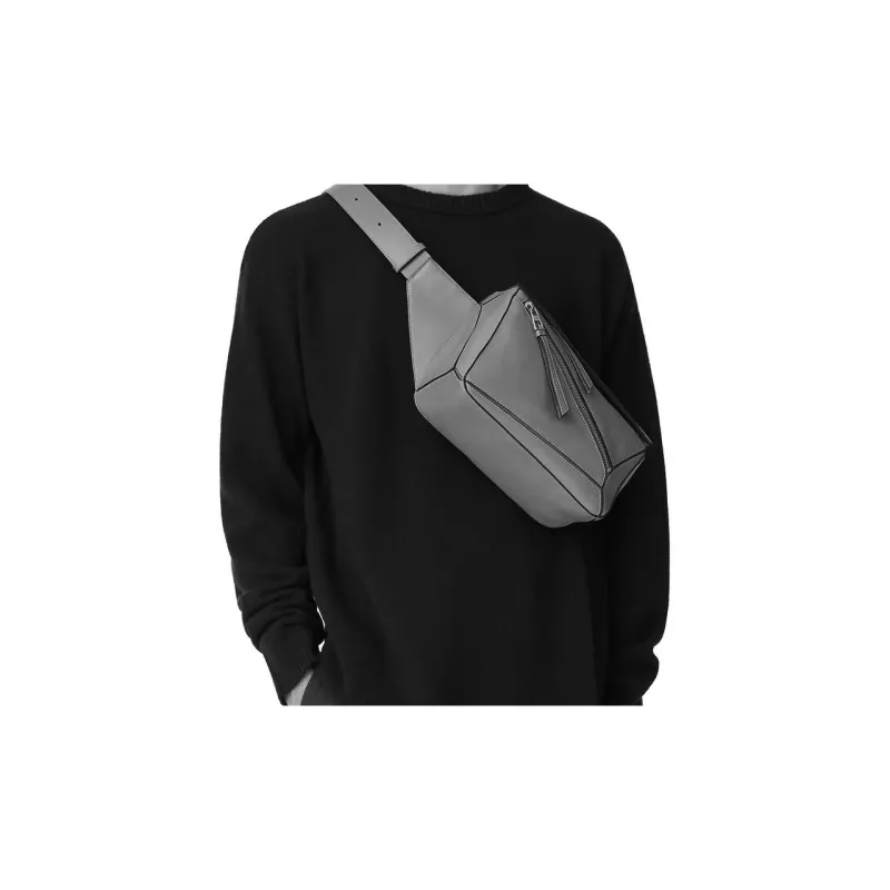 LOEWE Puzzle Soft Cow Leather Geometric Bag Shoulder Bag Crossbody Bag Sling Bag Fanny Pack Small Size Men's Black-5
