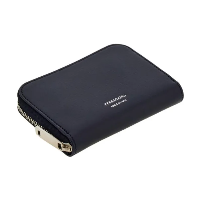 FERRAGAMO Palm Calfskin Wallet Men's Midnight Blue & Black-3