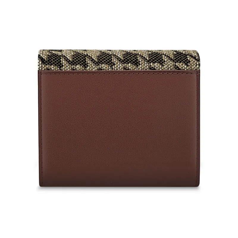 WilliamPOLO Cow Leather Patchwork With Fabric Long Cropped Wallet Multifunction Coin Purse Regular Women's Coffee-1