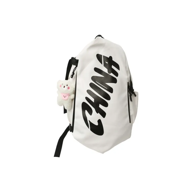 Parker Bear Nylon Backpack Unisex White/Gray/Black/Brick Red-3
