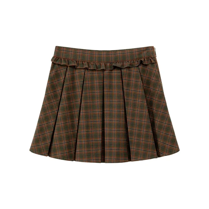 CHUU Casual Short Skirts Women's Green Plaid-1