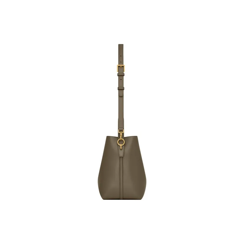SAINT LAURENT Shiny Leather Bucket Bag, Portable Crossbody Bag, Shoulder Bag Women's Dark Musk-4