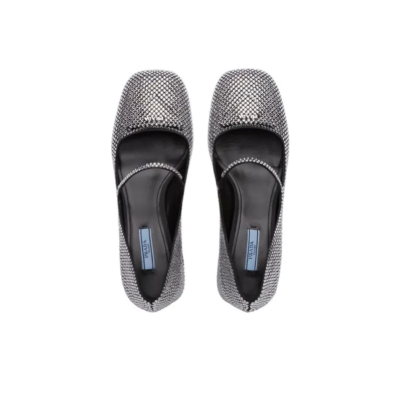 PRADA Chunky Heel Mary Jane Shoes Women's Crystal Color-4