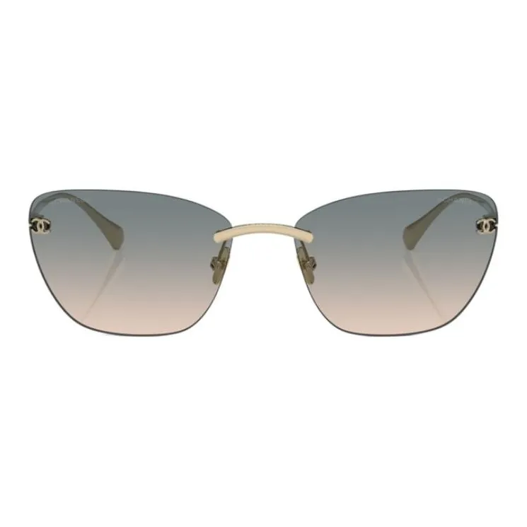 CHANEL Titanium Irregular Shape Sunglasses Women's Gold-1