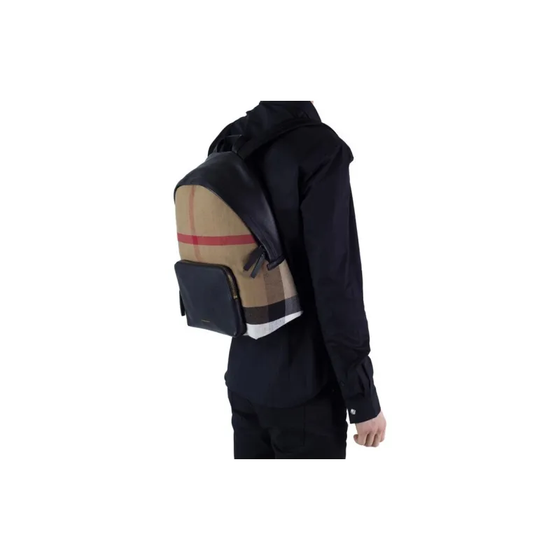 Burberry Canvas With Leather Backpack Regular Unisex Black & Yellow Brown-6