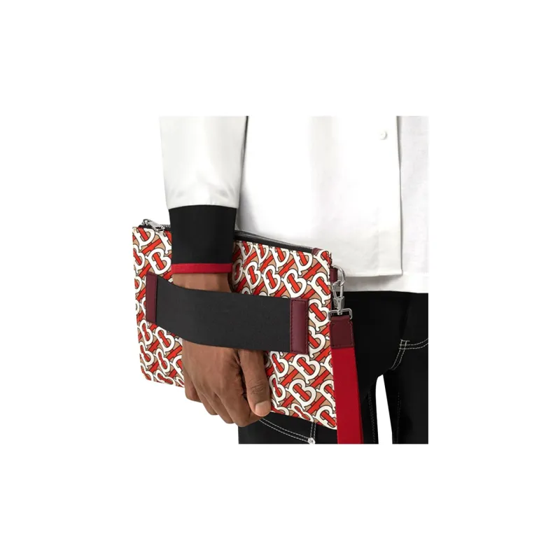 Burberry Cow Leather Clutch Unisex Orange Red Print-4