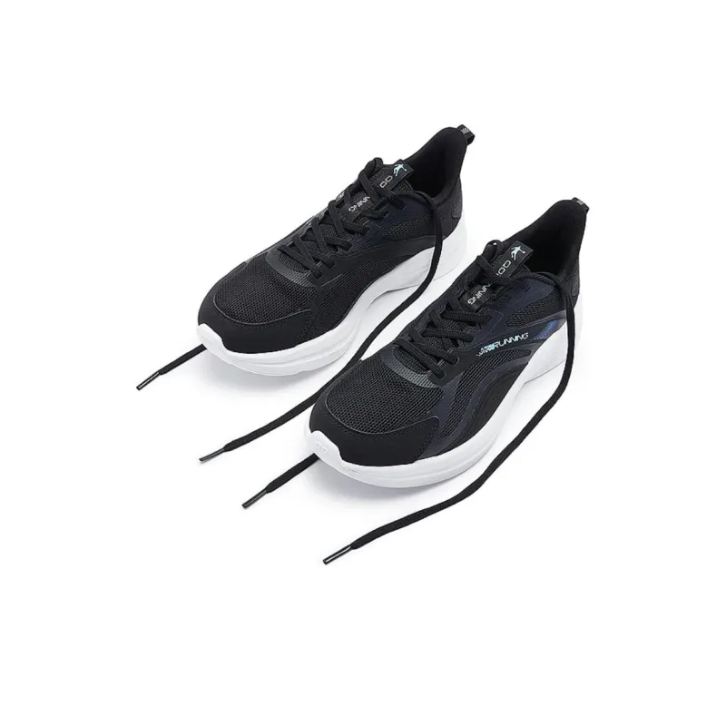 QIAODAN Cushioned Slip Resistant Breathable Lightweight Low Top Running Shoes Men's Black Aurora Green-2