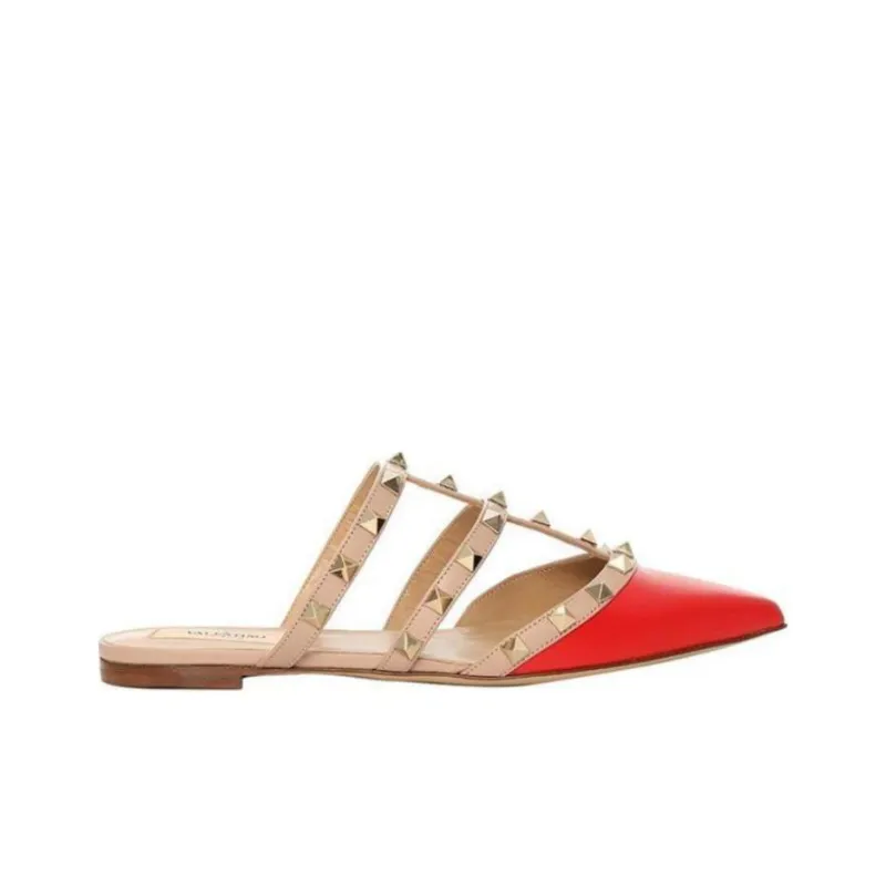Valentino Rockstud Slip Resistant Closed Toe Slippers Women's Red-1