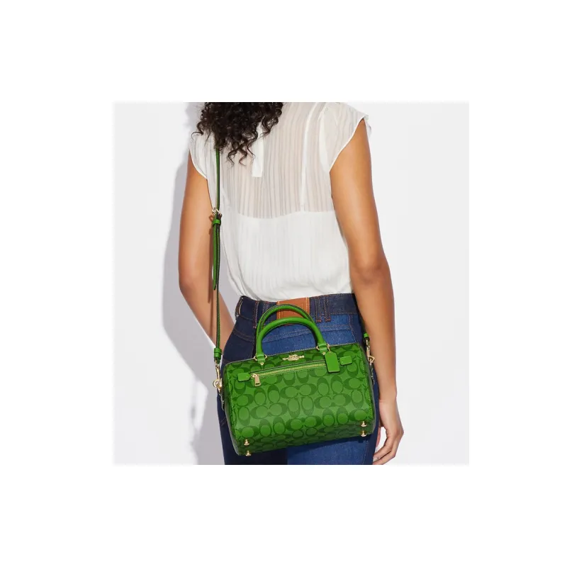 COACH Rowan Canvas With Leather Handbag Shoulder Bag Boston Bag Crossbody Bag Large Size Women's Green-4
