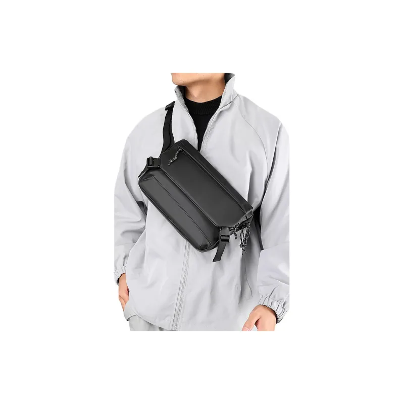 MUYKUY Membrana Dermalis Nylon Fabric Urban Techwear Bag, Messenger Bag, Shoulder Bag, Crossbody Bag Unisex Black/Gray-3