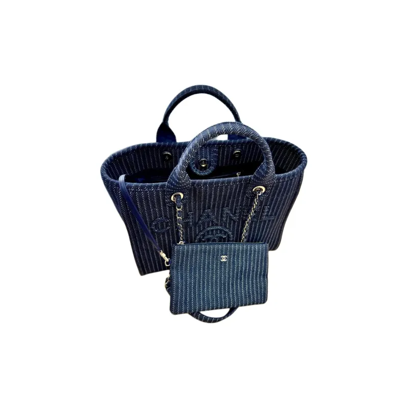 CHANEL Denim & Metal Tote Bag, Shopping Bag, Shoulder Bag, Handbag Women's Dark Blue-1