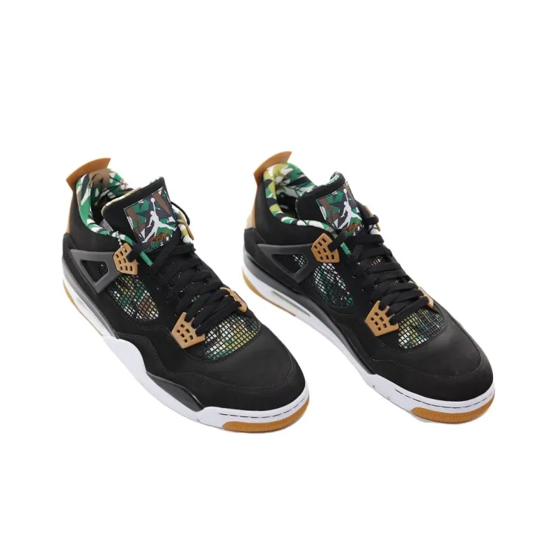 Jordan Air Jordan 4 Anti-Slip Wear-Resistant Mid-Top Vintage Basketball Shoes Unisex Black Brown Green-1