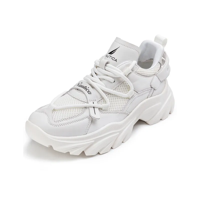 NAUTICA Slip Resistant, Abrasion Resistant, Breathable, Height Increasing Low Top Chunky Sneakers Men's White-1